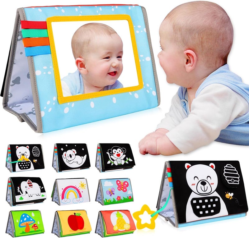 Aboosam Store Tummy Time Mirror Baby Toys - Black and White High Contrast Baby Visual Stimulating Mirror Toys for Newborn - Montessori Infant Sensory Crinkle Toy for Babies Gifts 0 3 6 9 Months - Image 1
